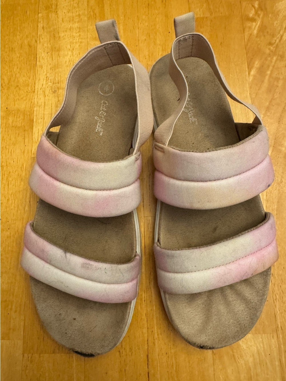 🌸 Cat & Jack Pink Tie Dye Stretch Sandals Girls Size 4 Summer Shoes ☀️